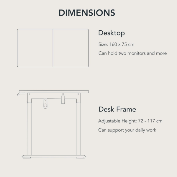 4 Legs Dual Motors Electric Standing Desk 160 * 75cm Height Adjustable Desk with Splice Board Home - Image 4