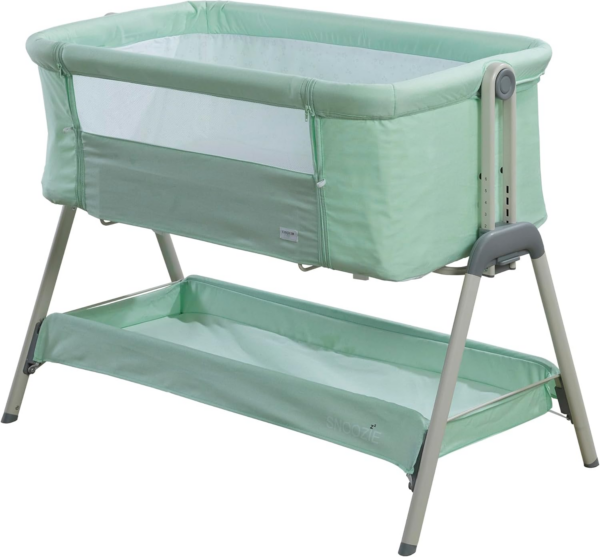 Snoozie Bedside Crib Misty Jade | Side Co Sleeper Baby Cot with Breathable Mesh Panel and Travel Bag