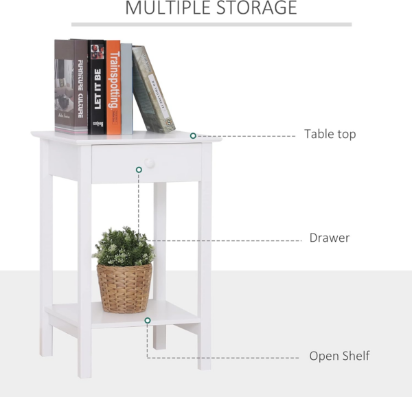 White Bedside Table, Wooden Side Table, Nightstand, Bedside Cabinet with Drawer and Storage Shelf for Bedroom - Image 5