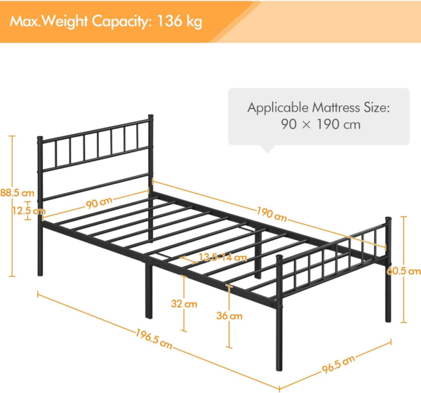 3ft Single Bed Frame Solid Metal Bed Frame Modern Style with Large Storage Space Black - Image 6