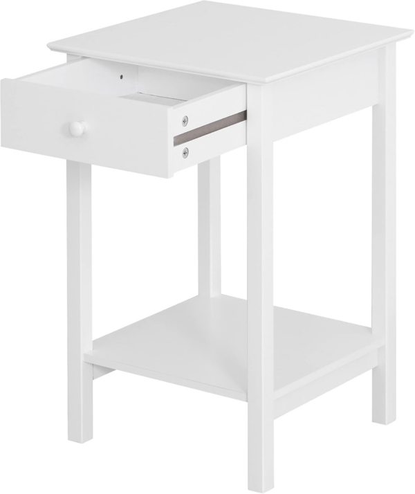White Bedside Table, Wooden Side Table, Nightstand, Bedside Cabinet with Drawer and Storage Shelf for Bedroom - Image 3