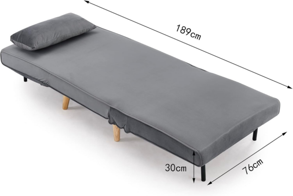Bed Single Chair Velvet Fabric Armchair Sleeper Chair Chaise Pull Out - Image 3