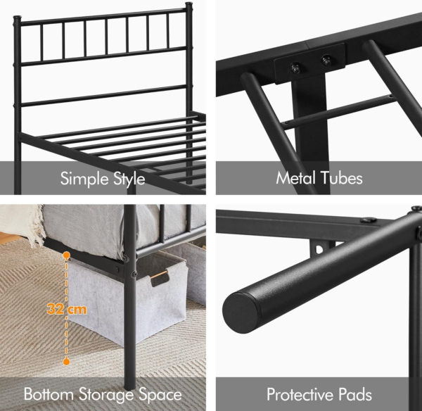 3ft Single Bed Frame Solid Metal Bed Frame Modern Style with Large Storage Space Black - Image 4