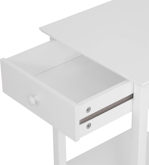 White Bedside Table, Wooden Side Table, Nightstand, Bedside Cabinet with Drawer and Storage Shelf for Bedroom - Image 2