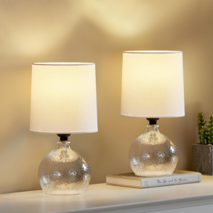Table Lamp Set of 2, Glass Table Lamp for Bedside, Small Nightstand lamp with Glass Base