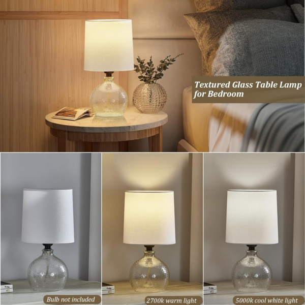 Table Lamp Set of 2, Glass Table Lamp for Bedside, Small Nightstand lamp with Glass Base - Image 3