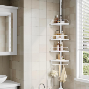 Shower Corner Shelf, 4-Tier Bathroom Shower Shelf, 85-305 cm Adjustable Shower Caddies, Bathroom Organiser