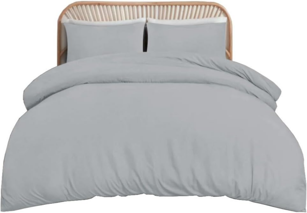 Double Duvet Cover Grey Soft Brushed Microfiber Plain Dyed Bedding Double Bed Set - Image 6