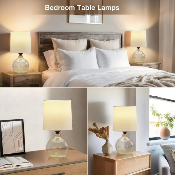 Table Lamp Set of 2, Glass Table Lamp for Bedside, Small Nightstand lamp with Glass Base - Image 5