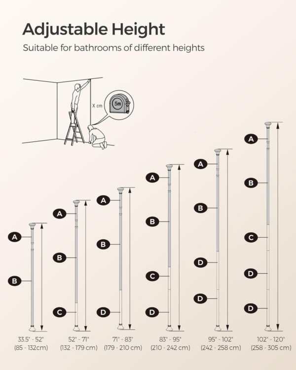 Shower Corner Shelf, 4-Tier Bathroom Shower Shelf, 85-305 cm Adjustable Shower Caddies, Bathroom Organiser - Image 6