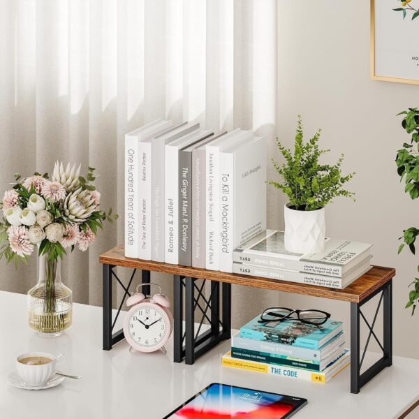 Shelf Organizer, Freestanding Small Desktop Bookshelf, 2 Tier Independent Stackable Desk Display Rack - Image 4
