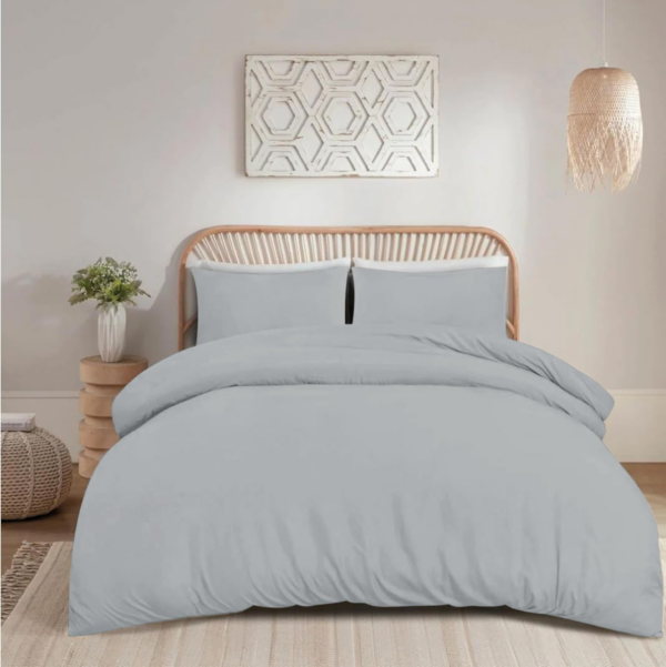 Double Duvet Cover Grey Soft Brushed Microfiber Plain Dyed Bedding Double Bed Set - Image 2