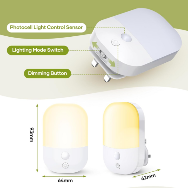 2 Pack Plug in Night Light with Dusk to Dawn Photocell Sensor - Image 6