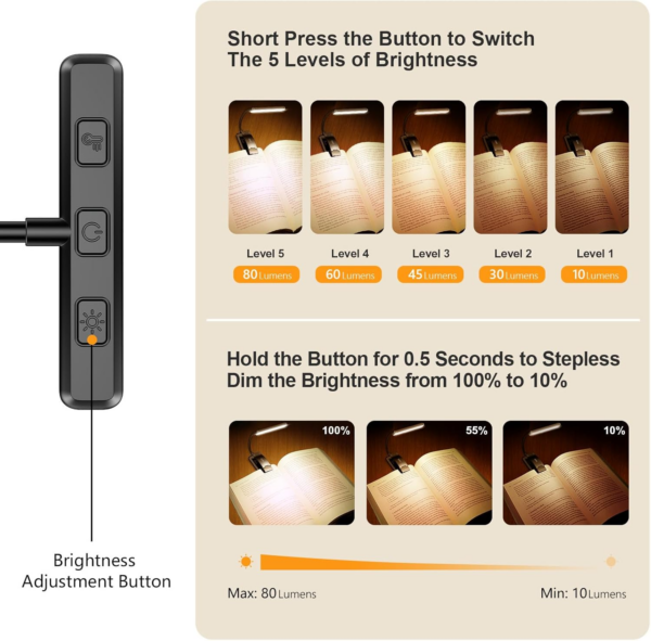 19 LED Book Light, Reading Light Book Lamp for Reading at Night with Memory Function, 3 Eye-Protecting Modes -Stepless Dimming - Image 6