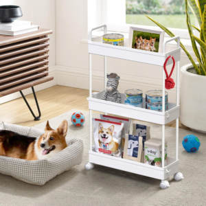 3-Tier Storage Trolley Cart Slide-out Slim Rolling Utility Cart Mobile Storage Shelving Organizer for Kitchen, Bathroom