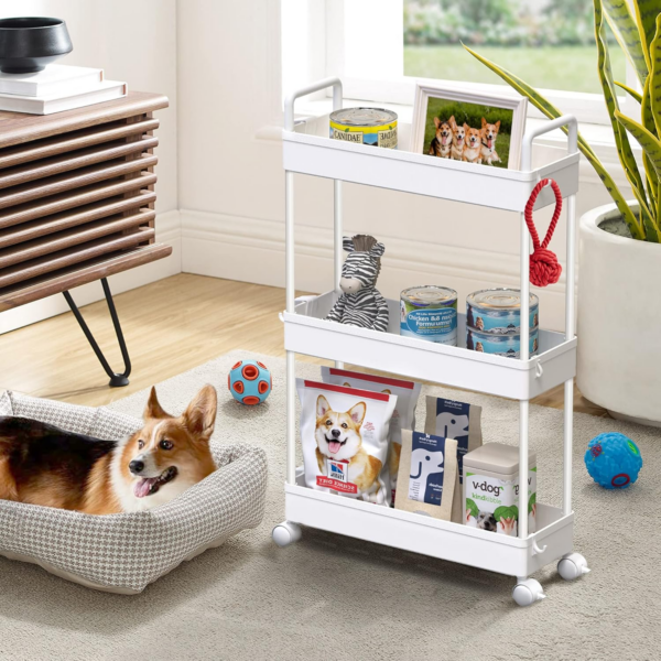 3-Tier Storage Trolley Cart Slide-out Slim Rolling Utility Cart Mobile Storage Shelving Organizer for Kitchen, Bathroom