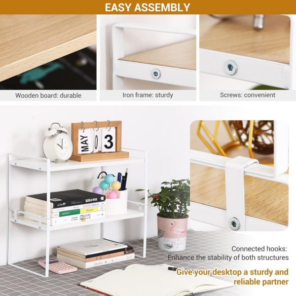 Wood Office Desk Shelf Organizer - Desktop Supplies Cute Dresser Top Organization Storage Rack and Cubicle - Image 4
