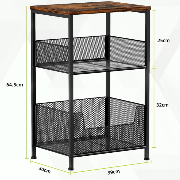 3 Tier Side Table, End Table Nightstand with Storage Shelf Basket, Industrial Bedside Table Sofa Side Table - Image 4