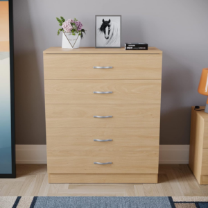 Chest of Drawers, 5 Drawer With Metal Handles & Runners, Unique Anti-Bowing Drawer Support, Riano Bedroom Furniture