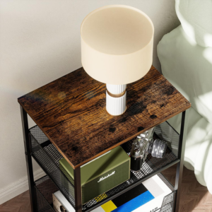 3 Tier Side Table, End Table Nightstand with Storage Shelf Basket, Industrial Bedside Table Sofa Side Table