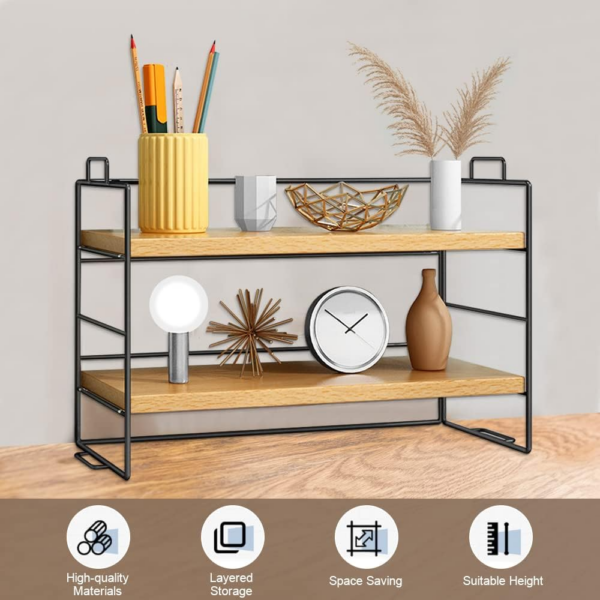 Desk Storage Shelf 2 Tiers Desk Storage Organizer Display Shelf Rack Freestanding Table - Image 5