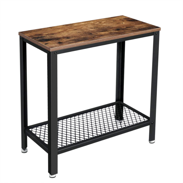 Side Table, Bedside Table, Sofa End with Mesh Shelf, for Living Room, Bedroom, Industrial Style, Rustic Brown and Black - Image 5
