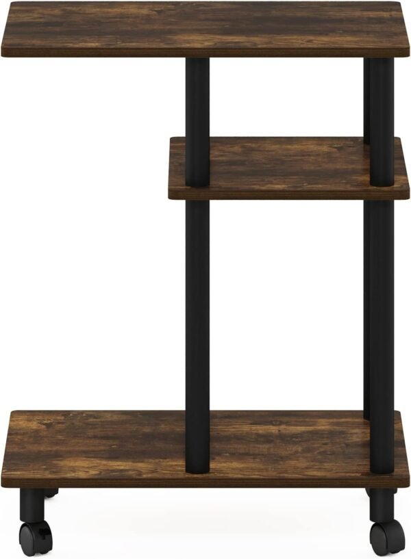Turn-N-Tube U Shape Sofa Side Table with Casters, Amber Pine/Black - Image 4