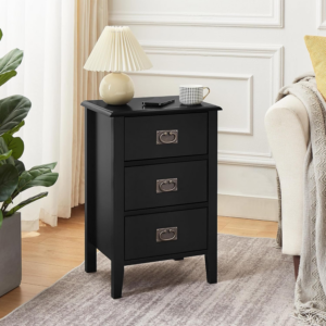 Bedside Table Set of 2, Modern Nightstands End/Side Cabinet Wooden with 3 Drawers