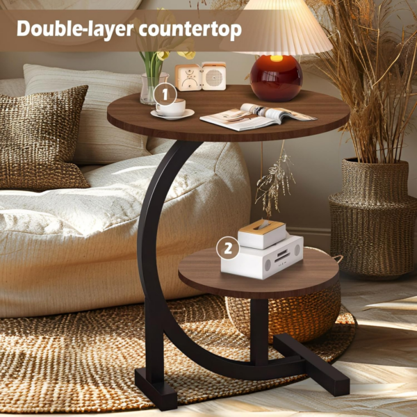 2 Tier C Shaped Round End Table Narrow Side Table - Image 5