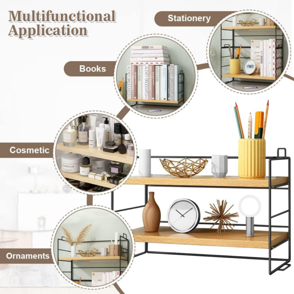 Desk Storage Shelf 2 Tiers Desk Storage Organizer Display Shelf Rack Freestanding Table - Image 2