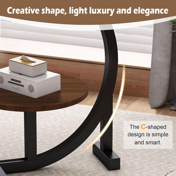 2 Tier C Shaped Round End Table Narrow Side Table - Image 4