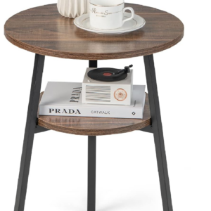 Round Side Table, 2-Tier Industrial Sofa End Table Small Nightstand with Storage Shelf