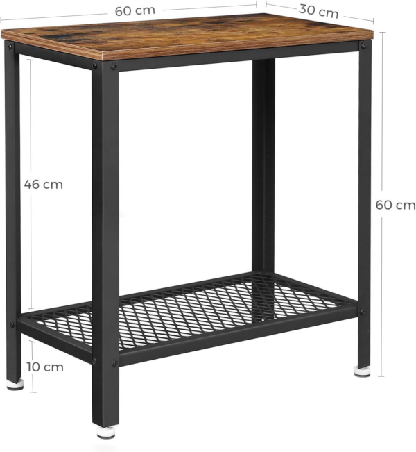 Side Table, Bedside Table, Sofa End with Mesh Shelf, for Living Room, Bedroom, Industrial Style, Rustic Brown and Black - Image 3