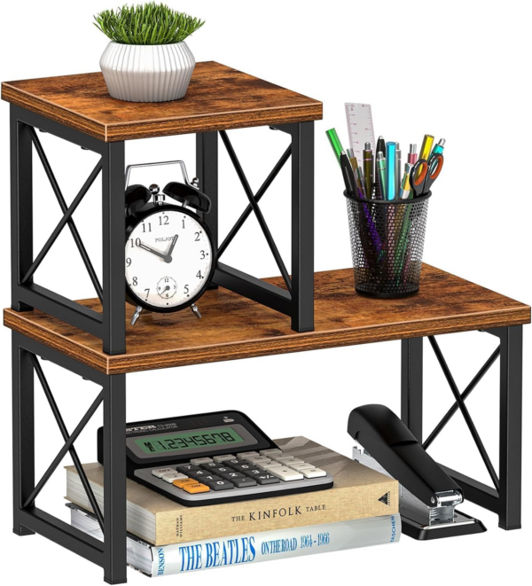 Shelf Organizer, Freestanding Small Desktop Bookshelf, 2 Tier Independent Stackable Desk Display Rack - Image 6