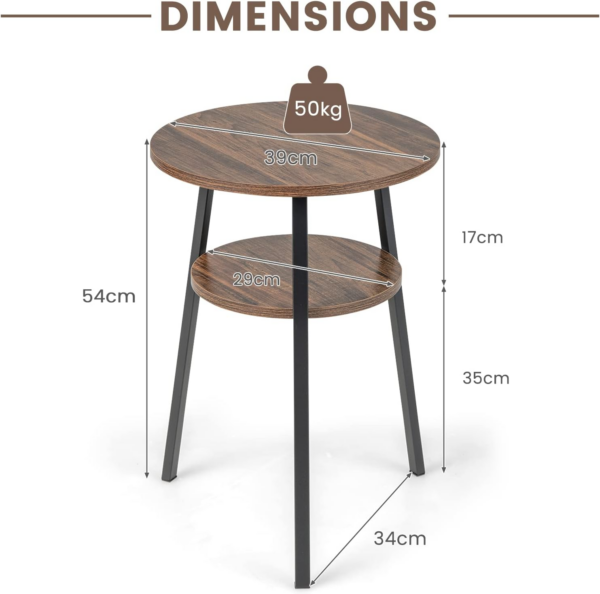 Round Side Table, 2-Tier Industrial Sofa End Table Small Nightstand with Storage Shelf - Image 6