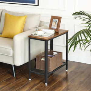 Side Table, Bedside Table, Sofa End with Mesh Shelf, for Living Room, Bedroom, Industrial Style, Rustic Brown and Black