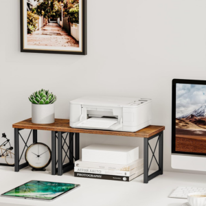 Shelf Organizer, Freestanding Small Desktop Bookshelf, 2 Tier Independent Stackable Desk Display Rack