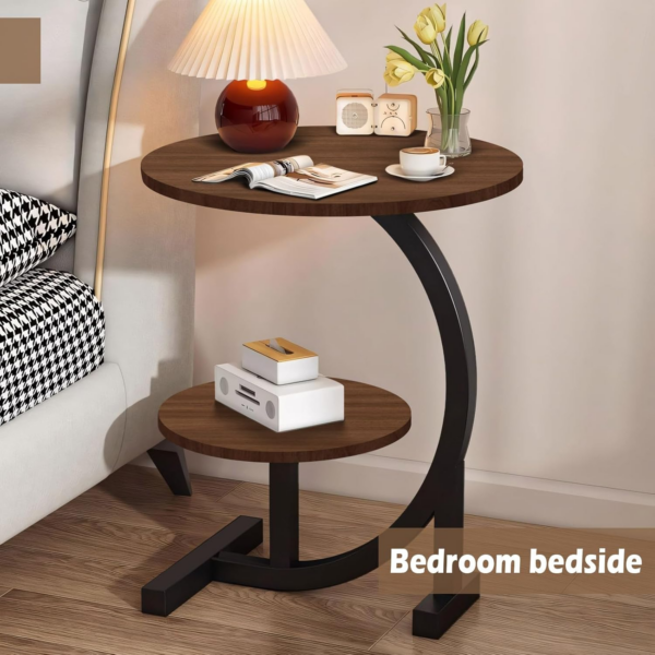 2 Tier C Shaped Round End Table Narrow Side Table - Image 2