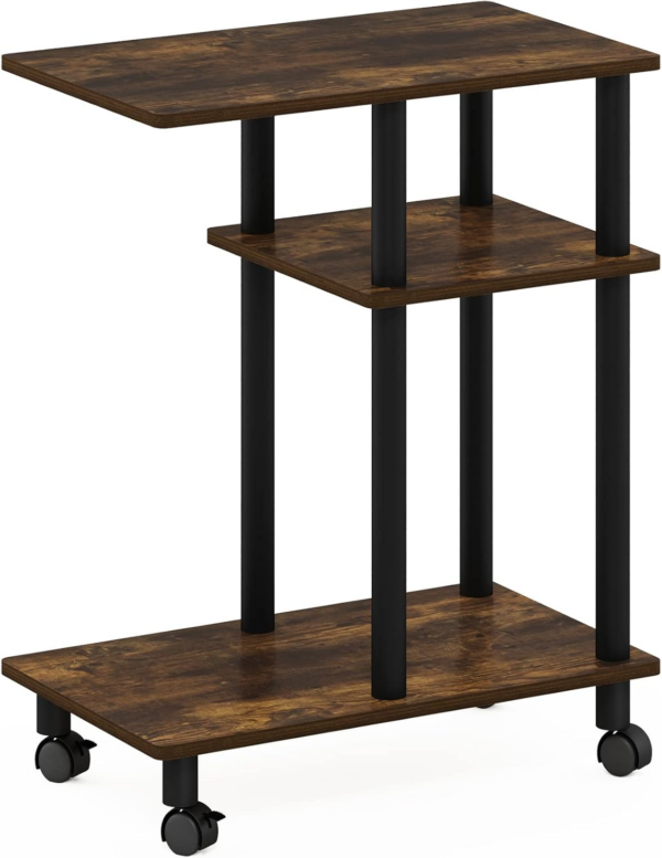 Turn-N-Tube U Shape Sofa Side Table with Casters, Amber Pine/Black - Image 7