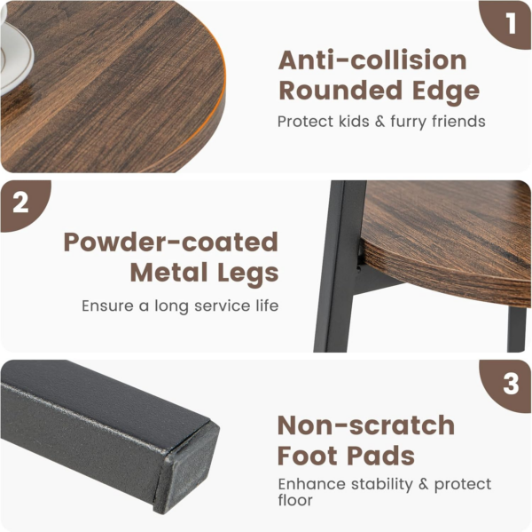 Round Side Table, 2-Tier Industrial Sofa End Table Small Nightstand with Storage Shelf - Image 4