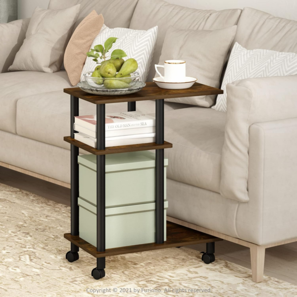 Turn-N-Tube U Shape Sofa Side Table with Casters, Amber Pine/Black - Image 6