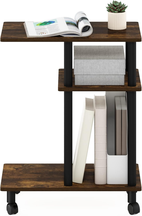 Turn-N-Tube U Shape Sofa Side Table with Casters, Amber Pine/Black - Image 3