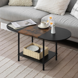 Coffee Table for Living Room, 2-Tier Oval Center Table with Storage Shelf for Home Office