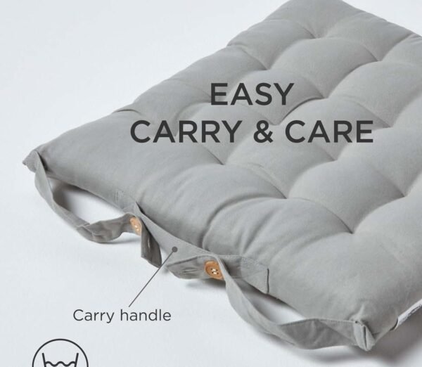 Seat Pad - Grey - 40 x 40 cm - Indoor - Garden - Dining - Chair Cushion with a Button Tie Handle to fix to Chair - Image 4