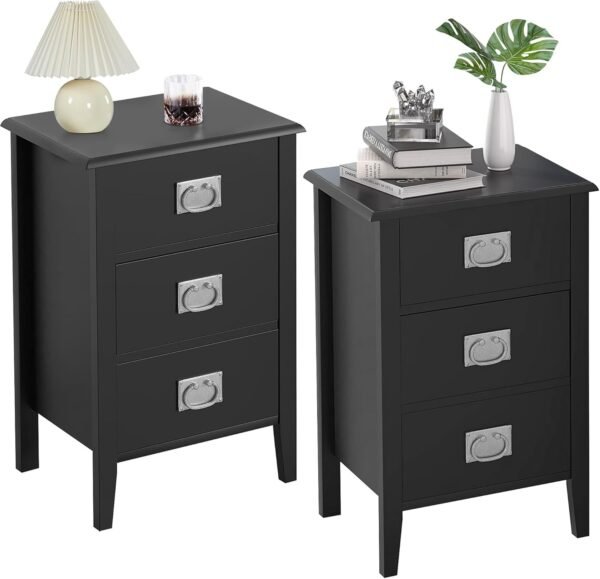 Bedside Table Set of 2, Modern Nightstands End/Side Cabinet Wooden with 3 Drawers - Image 6