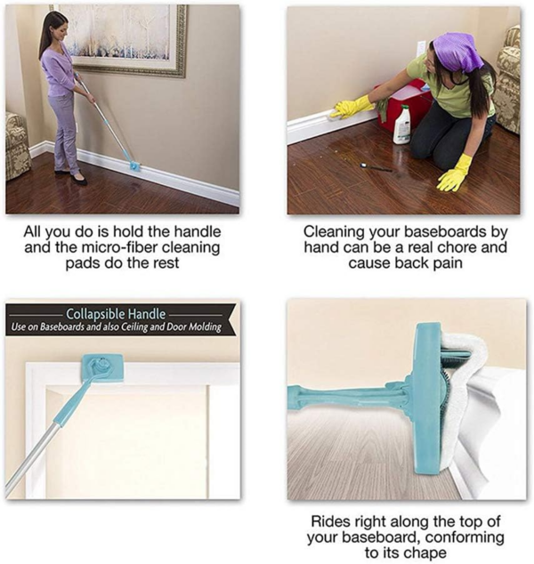 Broom Brush Cleaning Mop, Collapsible Baseboard Cleaner Glide Dust Extendable - Image 5