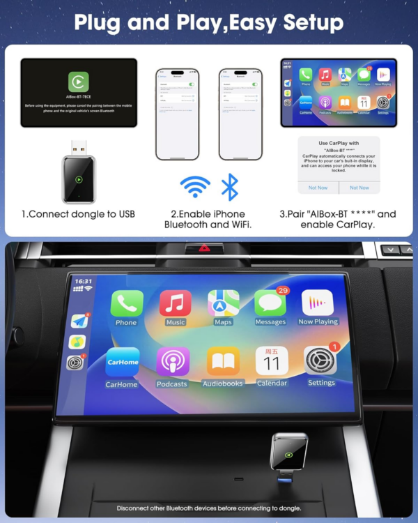 CarPlay Wireless Adapter for iPhone - Effortlessly Convert Wired to Wireless CarPlay, Plug-and-Play Setup, Broad Compatibility with iPhones - Image 3