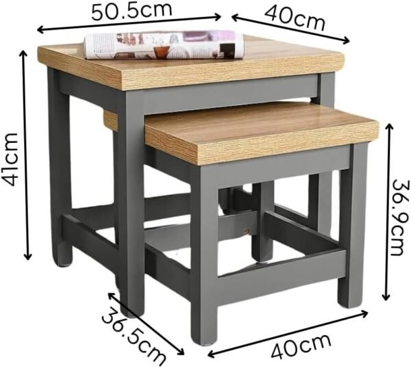 Source Nest of 2 Occasional Side End Tables, Stackable, Oak Effect, Dark Grey - Image 3