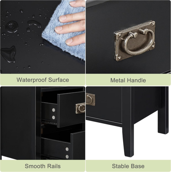 Bedside Table Set of 2, Modern Nightstands End/Side Cabinet Wooden with 3 Drawers - Image 4