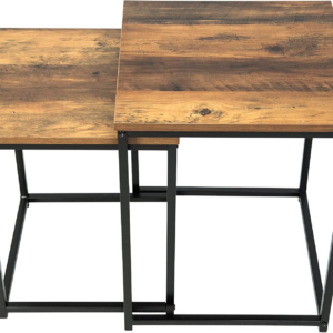 Square nest of 2 tables black metal frame with solid Oak wooden effect side end